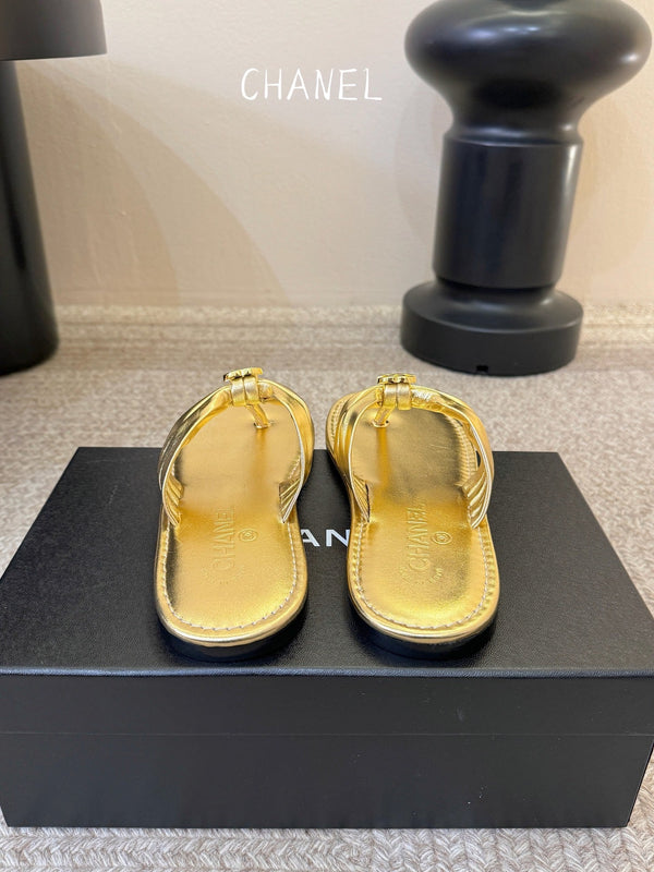 CC 26S Thong Slide Sandals Gold Metallic Cowhide 835643