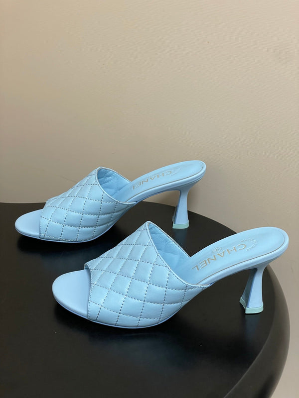 CC Quilted Heeled Sandal 8cm Blue Lambskin 834716