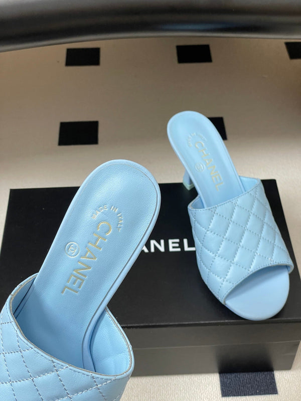 CC Quilted Heeled Sandal 8cm Blue Lambskin 834716