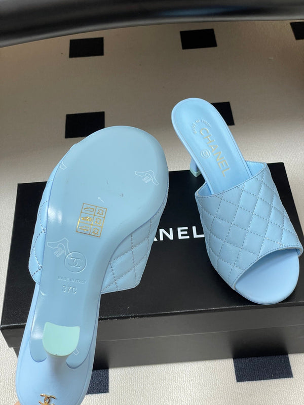 CC Quilted Heeled Sandal 8cm Blue Lambskin 834716