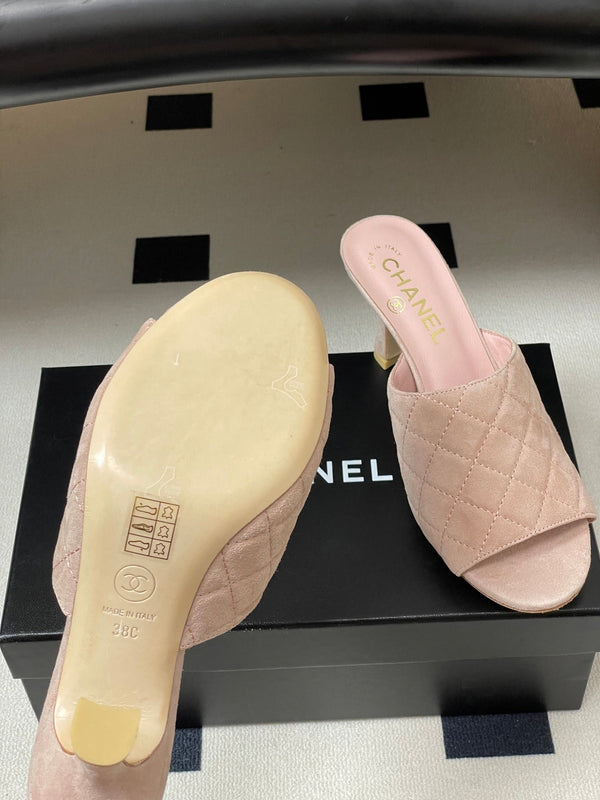 CC Quilted Heeled Sandal 8cm Pink Suede 834700