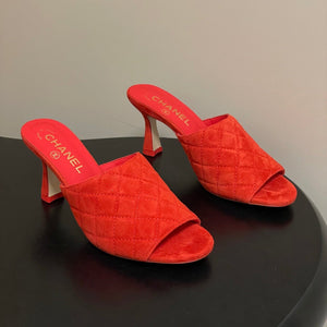 CC Quilted Heeled Sandal 8cm Red Suede 834698