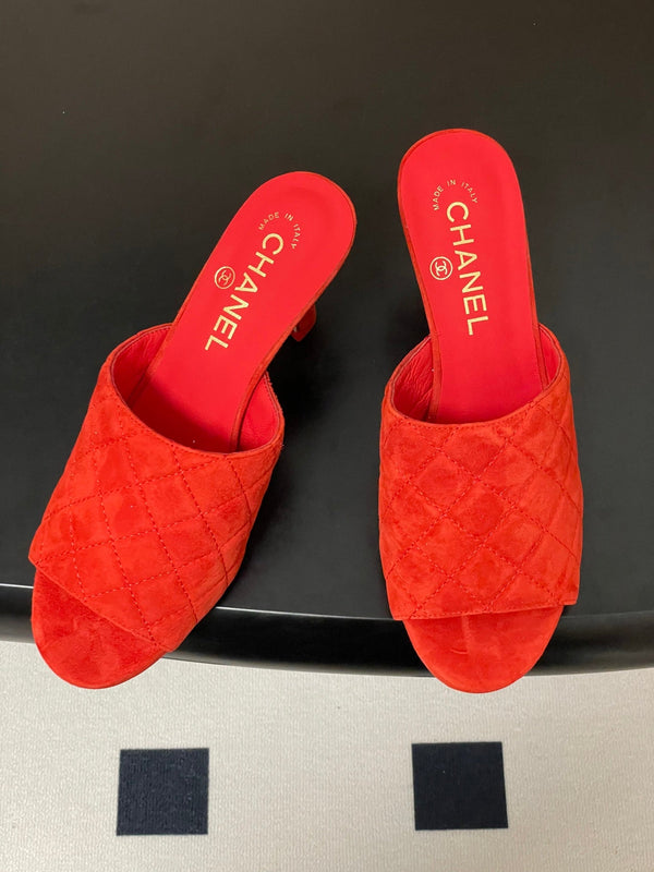 CC Quilted Heeled Sandal 8cm Red Suede 834698