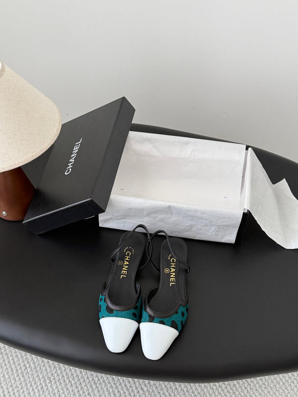CC Slingback Flats Green Black Spotted Calfskin 840030