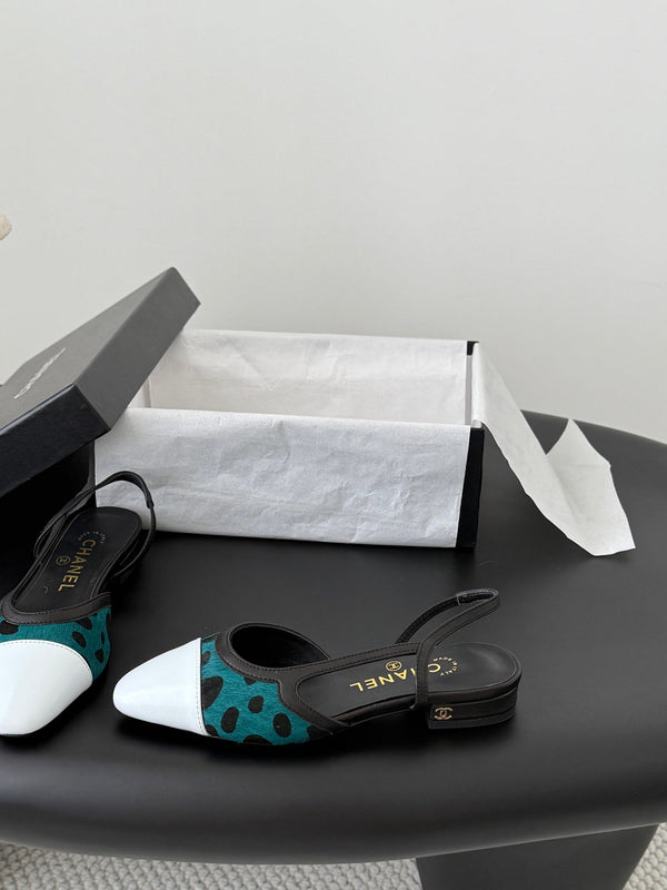 CC Slingback Flats Green Black Spotted Calfskin 840030