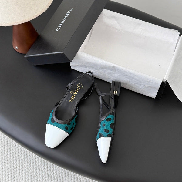 CC Slingback Flats Green Black Spotted Calfskin 840030