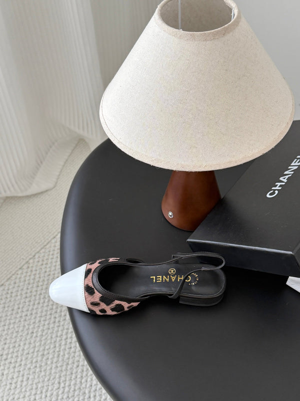 CC Slingback Flats Brown Black Spotted Calfskin 840027