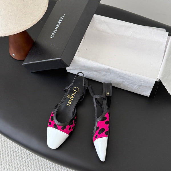 CC Slingback Flats Pink Black Spotted Calfskin 840026