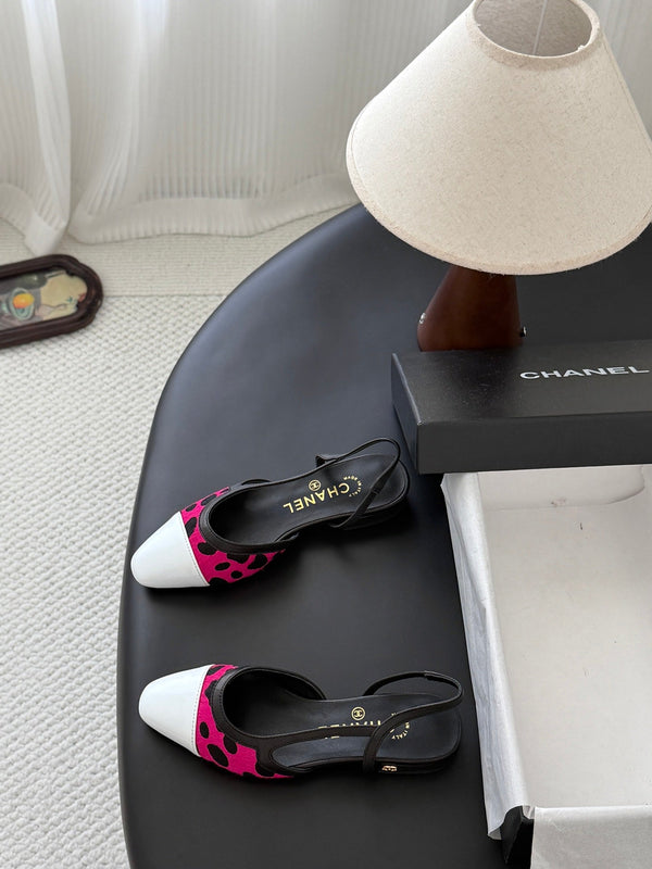 CC Slingback Flats Pink Black Spotted Calfskin 840026