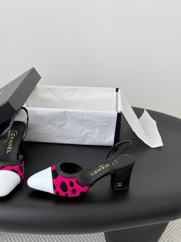 CC Slingback Pums Pink Black Spotted Calfskin 840024