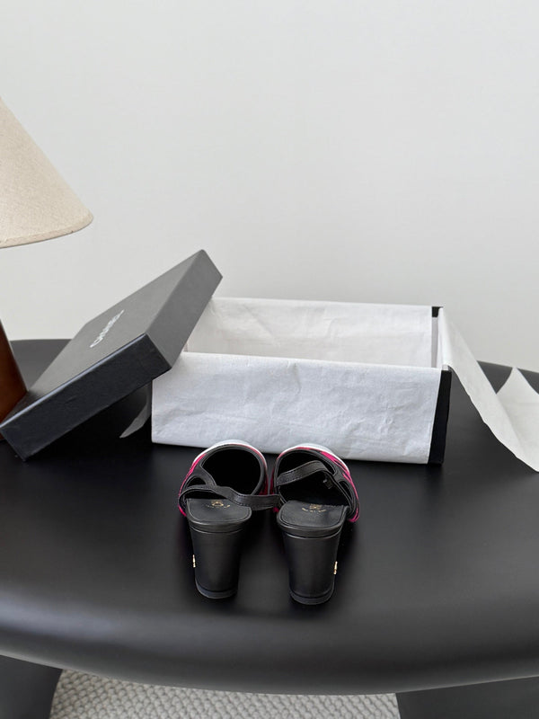 CC Slingback Pums Pink Black Spotted Calfskin 840024