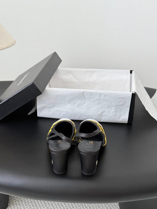 CC Slingback Pums Yellow Black Spotted Calfskin 840023