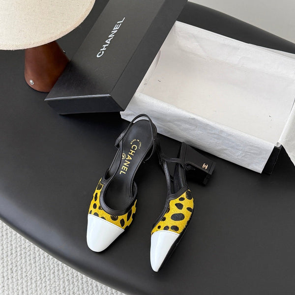 CC Slingback Pums Yellow Black Spotted Calfskin 840023