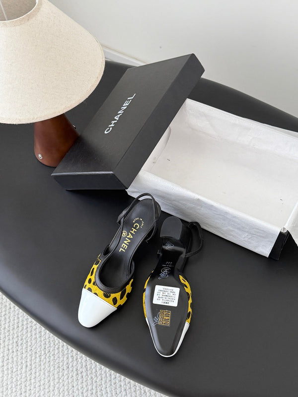CC Slingback Pums Yellow Black Spotted Calfskin 840023