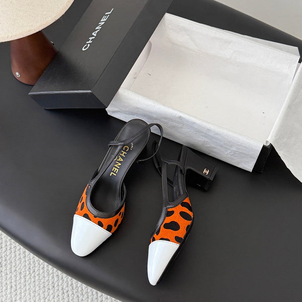 CC Slingback Pums Orange Black Spotted Calfskin 840020