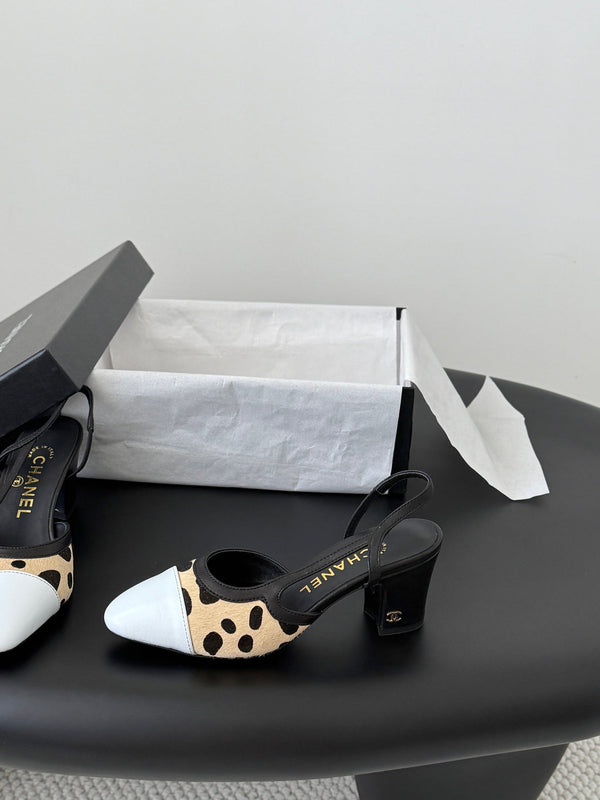 CC Slingback Pums Begie Black Spotted Calfskin 8400219