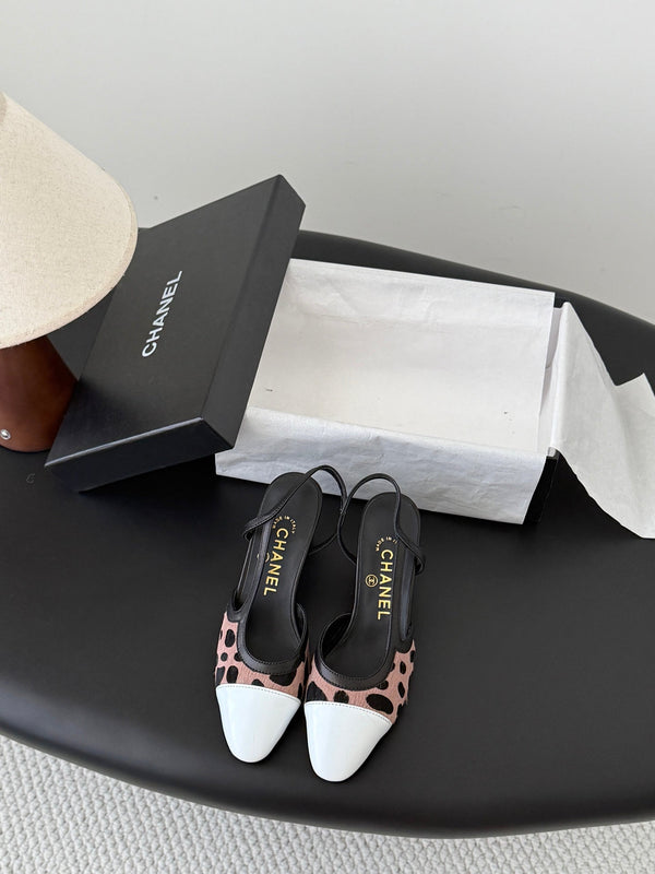 CC Slingback Pums Brown Black Spotted Calfskin 8400218