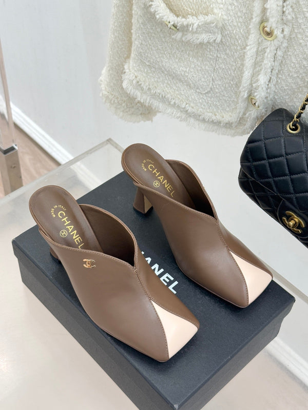 CC 26P Double C Color-Block Square-Toe Mule Slippers Calfskin 841994