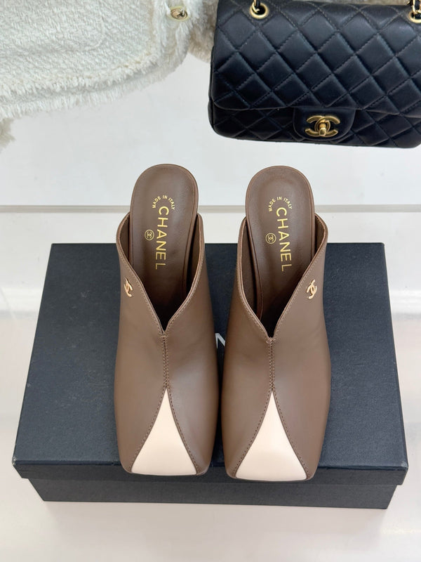 CC 26P Double C Color-Block Square-Toe Mule Slippers Calfskin 841994