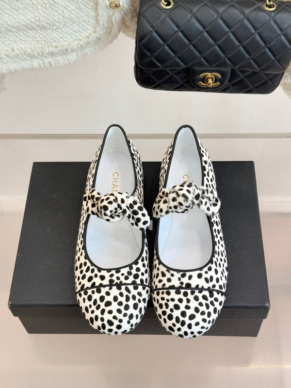 CC Leopard Print Bunny-Ear Mary Jane Flats Calfskin Pony Hair 841989