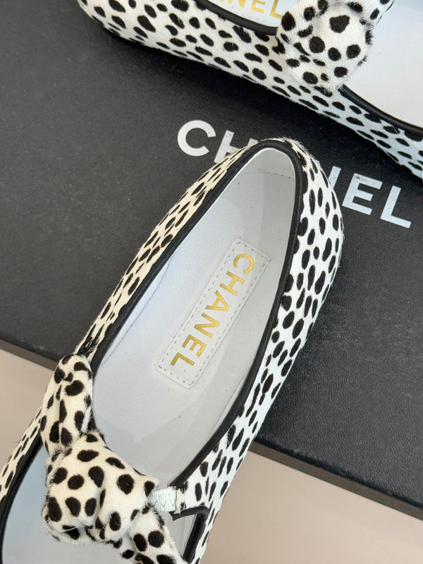 CC Leopard Print Bunny-Ear Mary Jane Flats Calfskin Pony Hair 841989