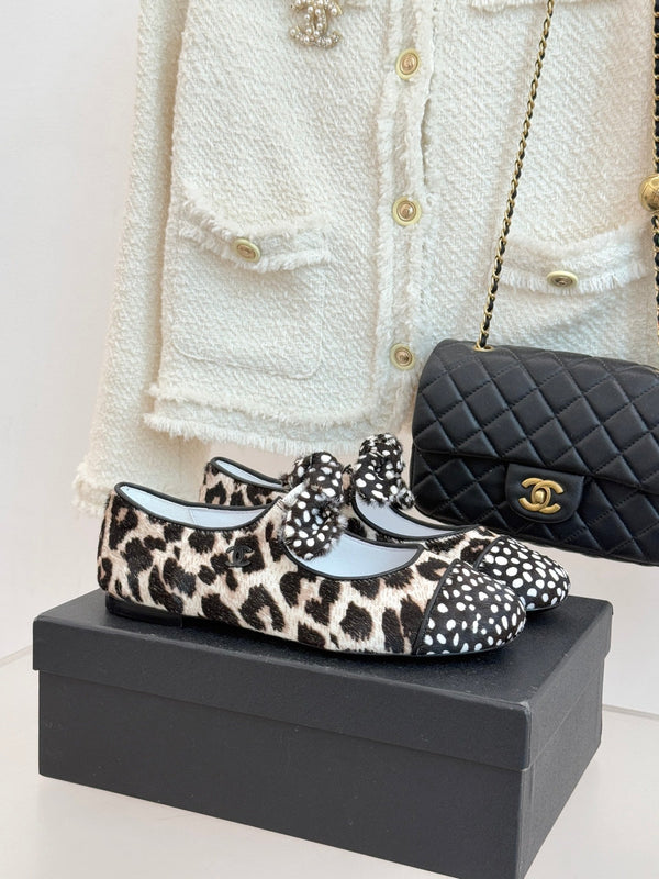 CC Mary Jane Flats Polka Dot Leopard Print Calfskin Pony Hair 841987