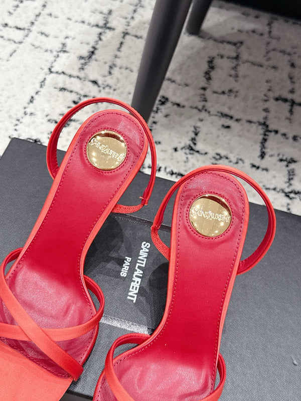 YSL Kirat Cross-Strap Stiletto Sandals 9.5cm Red Cowhide Leather 847152
