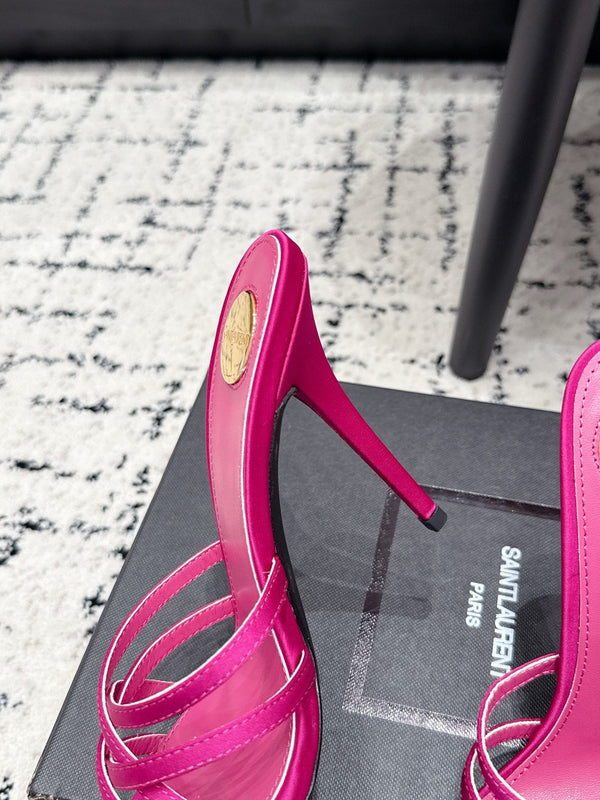 YSL Kirat Cross-Strap Stiletto Mules 10.5cm Pink Cowhide Leather 847148