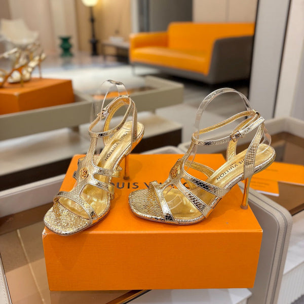 LV Isola Sandals 9.5cm Gold Metallic Calfskin Leather 844399