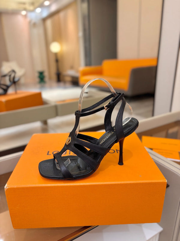 LV Isola Sandals 9.5cm Black Calfskin Leather 844395
