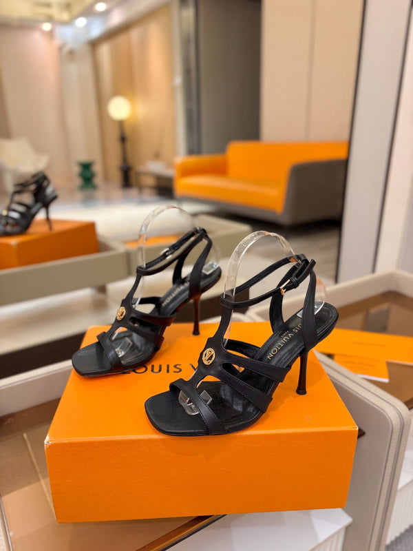 LV Isola Sandals 9.5cm Black Calfskin Leather 844395