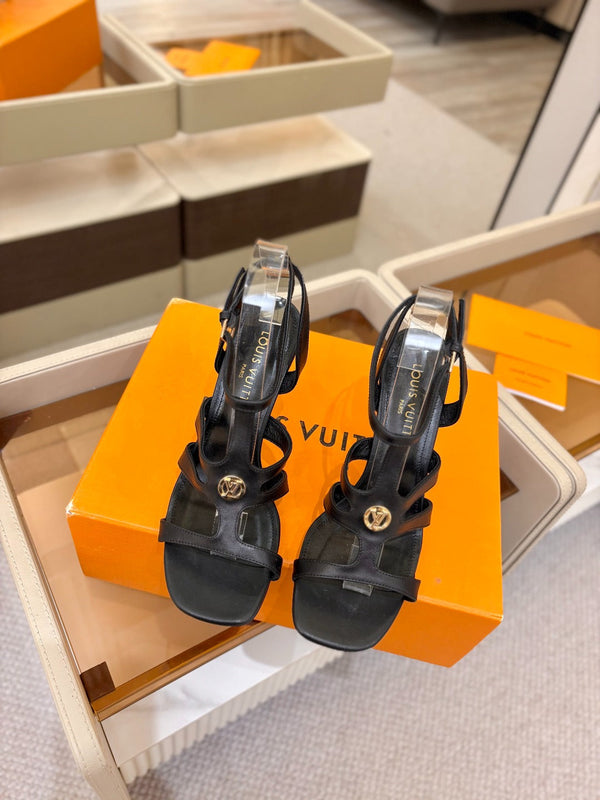 LV Isola Sandals 9.5cm Black Calfskin Leather 844395