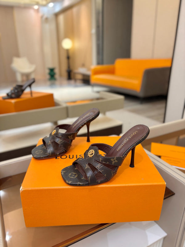 LV Isola Mule 9.5cm Brown Monogram Calfskin Leather 844389
