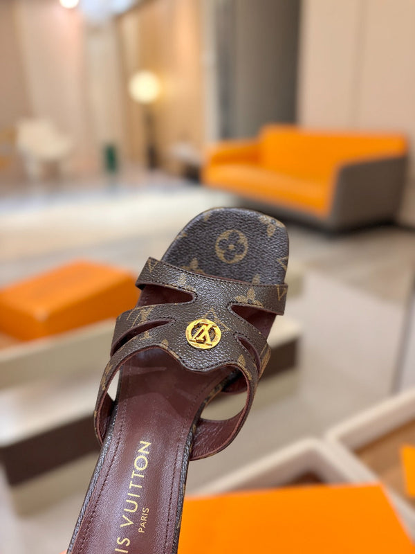 LV Isola Mule 9.5cm Brown Monogram Calfskin Leather 844389