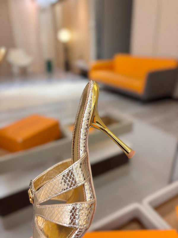 LV Isola Mule 9.5cm Gold Metallic Calfskin Leather 844385