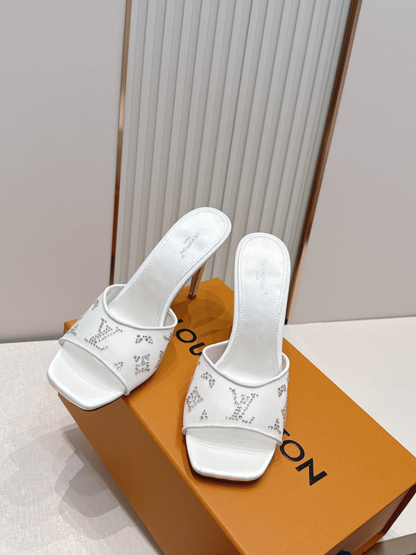 LV Gala Mules 9.5cm White Rhinestone Mesh 844226