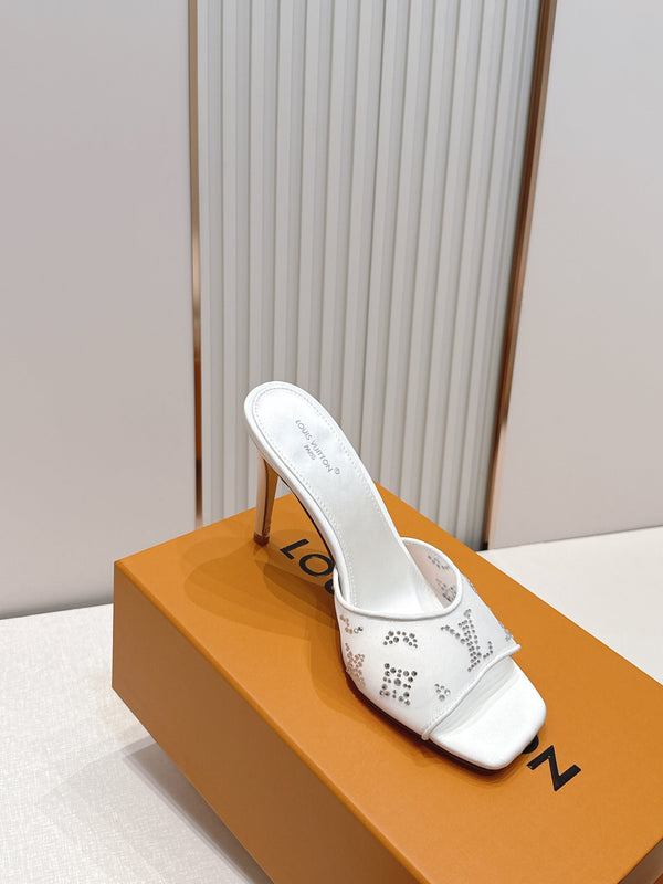 LV Gala Mules 9.5cm White Rhinestone Mesh 844226