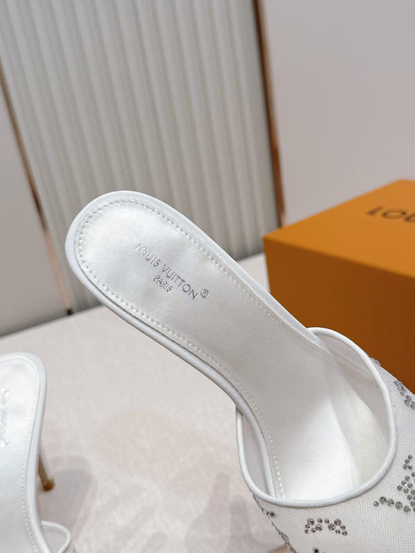 LV Gala Mules 9.5cm White Rhinestone Mesh 844226