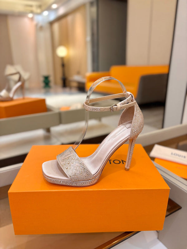 LV Sandals 11cm Begie Silk Rhinestone 844394