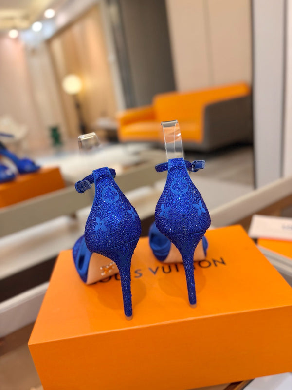 LV Sandals 11cm Blue Silk Rhinestone 844392