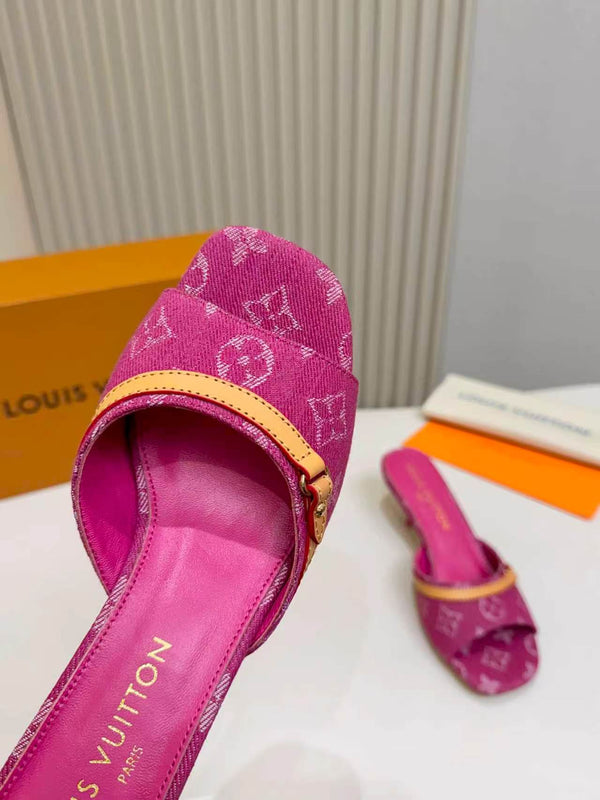 LV Monogram Kitten Heel Mule Sandals 5.5cm Fabric 840362
