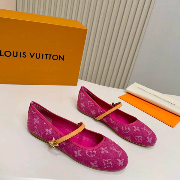 LV Monogram Kitten Ballet Flats Pink Canvas Leather 840354