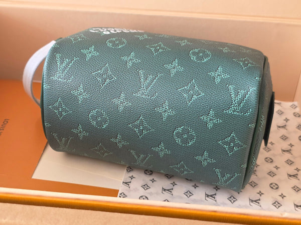LV Monogram Zip Pouch 20cm Green PVC & Leather Trim 292015