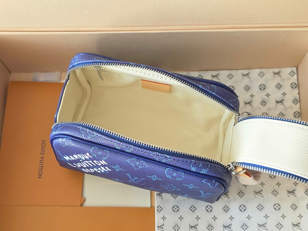 LV Monogram Zip Pouch 20cm Blue PVC & Leather Trim 292013