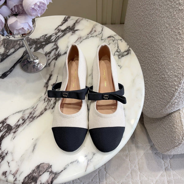 GR Mary Jane Flats Black Cream Lambskin & Fabric 851888