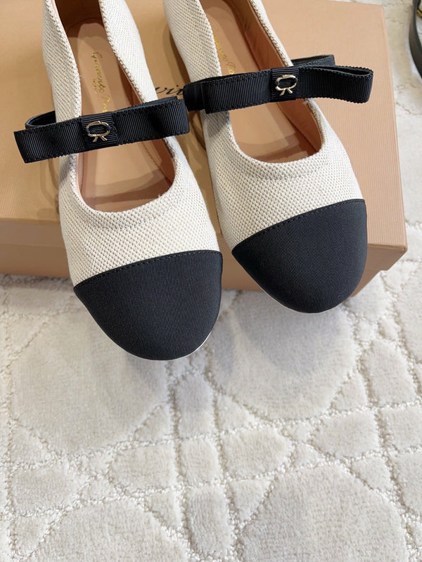 GR Mary Jane Flats Black Cream Lambskin & Fabric 851888