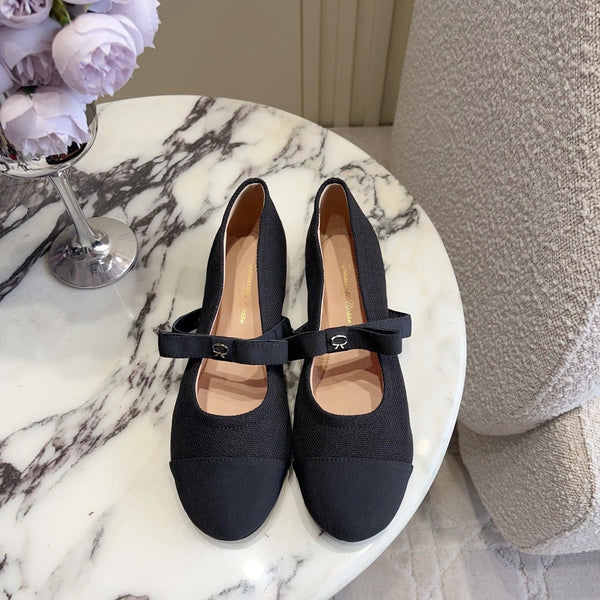 GR Mary Jane Flats Black Lambskin & Fabric 851887