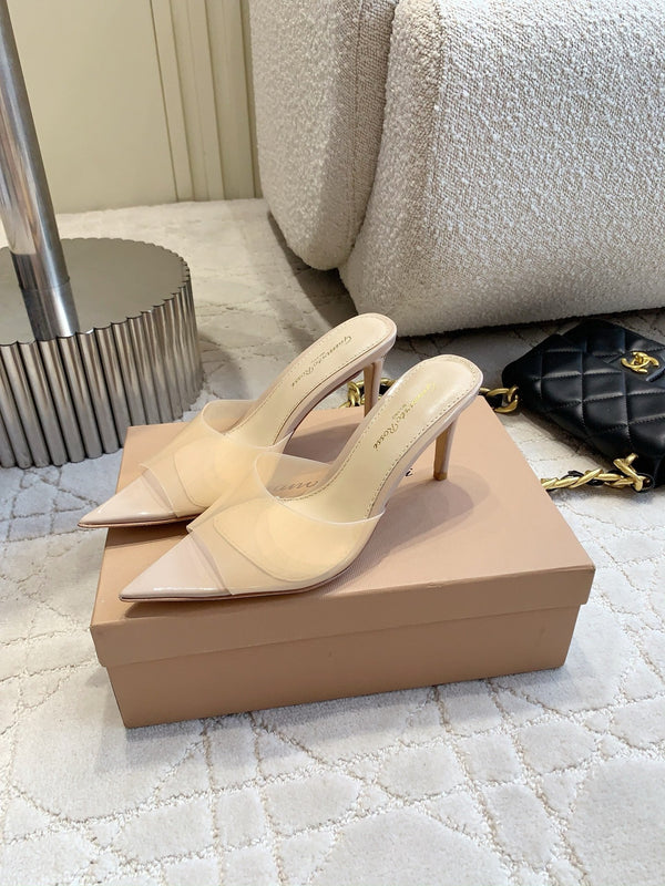 GR Pointed-Toe Mule Sandals 8.5cm Beige Patent Cowhide & PVC 851876