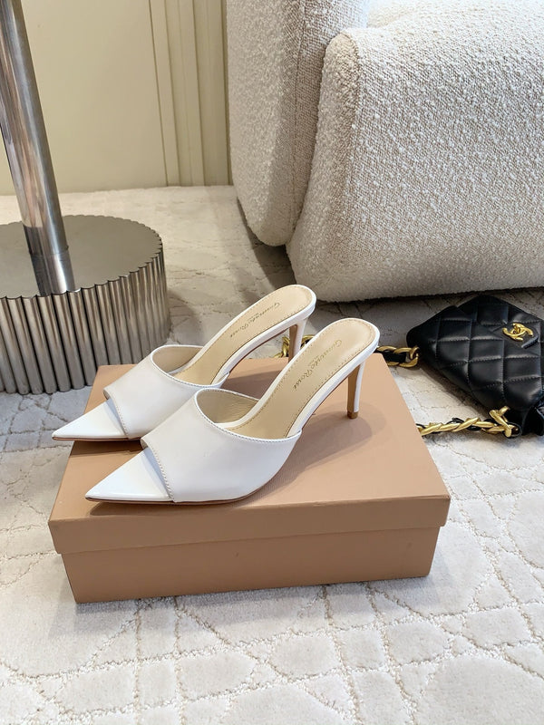 GR Pointed-Toe Mule Sandals 8.5cm White Patent Cowhide 851875