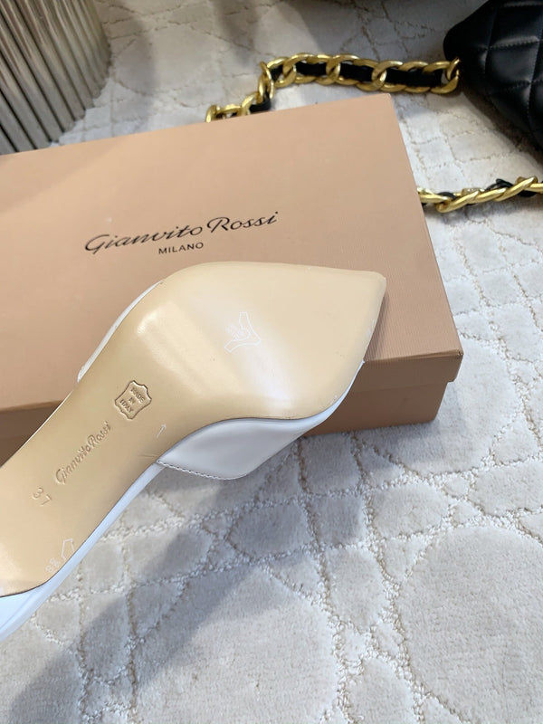 GR Pointed-Toe Mule Sandals 8.5cm White Patent Cowhide 851875